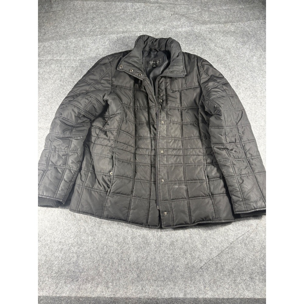 Braetan Quilted‎ Puffer Jacket Black Button Snap Zip Collar L